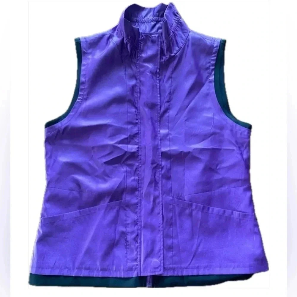 EP Pro Women’s Silky Purple Golf Vest‎ Full Zipper Pockets Black Trim Medium EUC